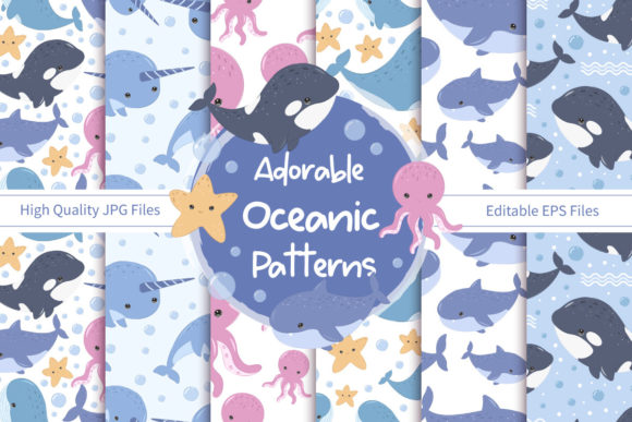 Adorable Sea Life Seamless Patterns