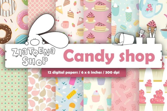 Candy Digital Paper Cupcake Patterns Foo