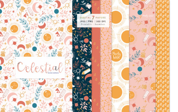 Celestial Digital Seamless Patterns: A Cosmic Collection for Creative Projects