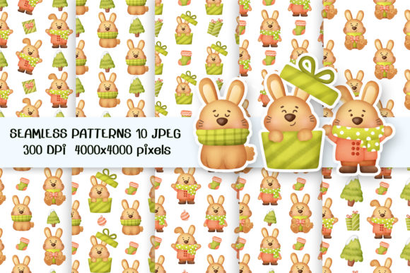 Christmas Rabbits Seamless Patterns