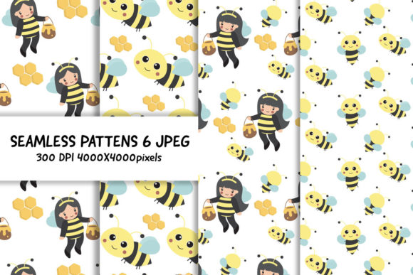 Cute Bee Seamless Patterns