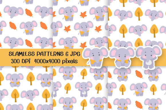 Cute Elephants Seamless Patterns