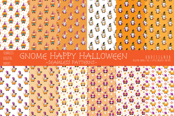 Gnome Happy Halloween Seamless Patterns for Creative Projects