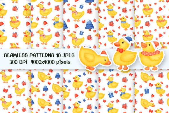 Happy Christmas Duck Seamless Patterns