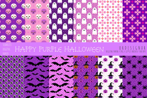Happy Purple Halloween Seamless Patterns for Creative Projects