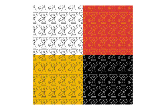 Patterns with Hand Holds Prize and Set of Seamless Patterns with Hand Holds Prize, Sports Cup for Participation in Sports Competitions